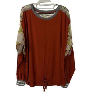 Anthropologie Tiny Pippa Orange Front Tie Sheer Floral Blouse L